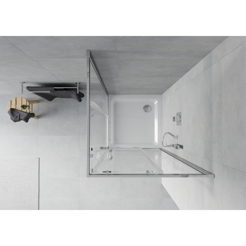 Mexen Rio quadratische Duschkabine 70 x 70 cm, transparent, Chrom + Duschtasse Flat, weiß - 860-070-070-01-00-4010