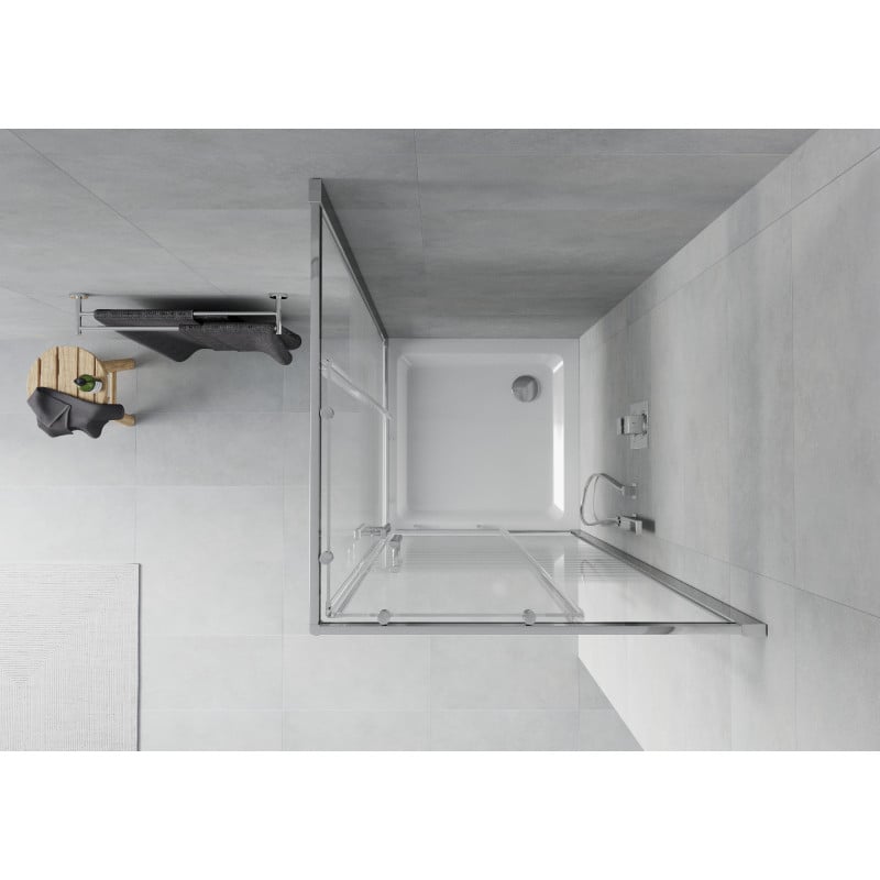 Mexen Rio quadratische Duschkabine 90 x 90 cm, weiße Streifen, Chrom + flacher Duschwanne, weiß - 860-090-090-01-20-4010