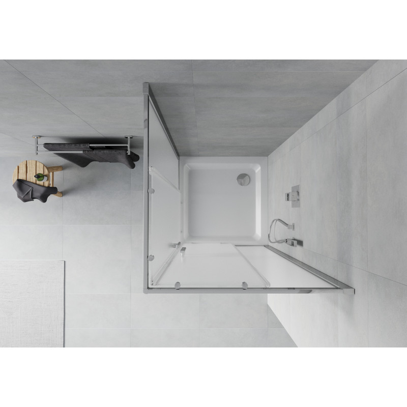 Mexen Rio Quadratische Duschkabine 70 x 70 cm, satiniert, Chrom + Duschwanne Flat, weiß - 860-070-070-01-30-4010