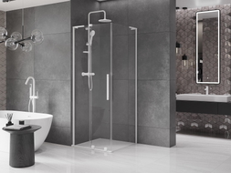 Mexen Velar L Duschkabine schiebbar 120 x 120 cm, transparent, weiß - 871-120-120-03-20