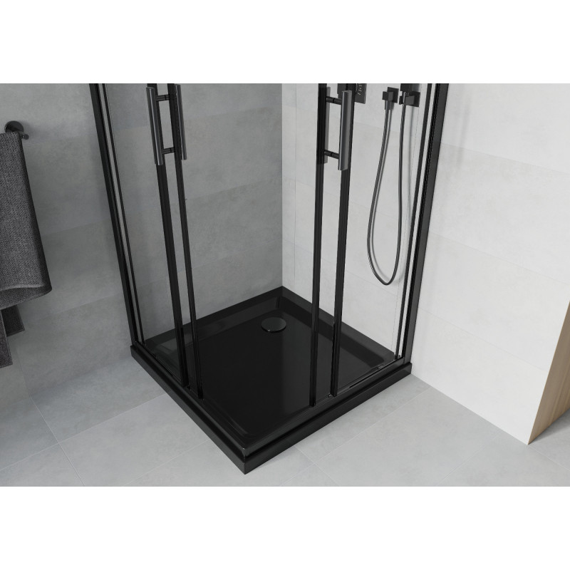 Mexen Rio quadratische Duschkabine 80 x 80 cm, transparent, schwarz + Duschwanne Flat, schwarz - 860-080-080-70-00-4070B
