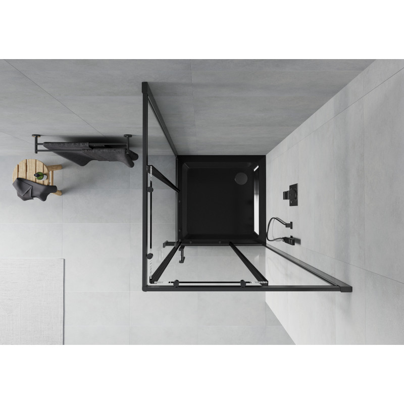 Mexen Rio quadratische Duschkabine 80 x 80 cm, transparent, schwarz + Duschwanne Flat, schwarz - 860-080-080-70-00-4070B
