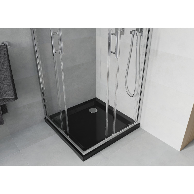Mexen Rio quadratische Duschkabine 80 x 80 cm, transparent, chrom + Duschwanne Flat, schwarz - 860-080-080-01-00-4070