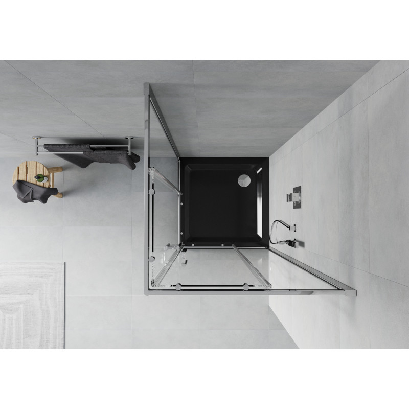Mexen Rio quadratische Duschkabine 80 x 80 cm, transparent, chrom + Duschwanne Flat, schwarz - 860-080-080-01-00-4070