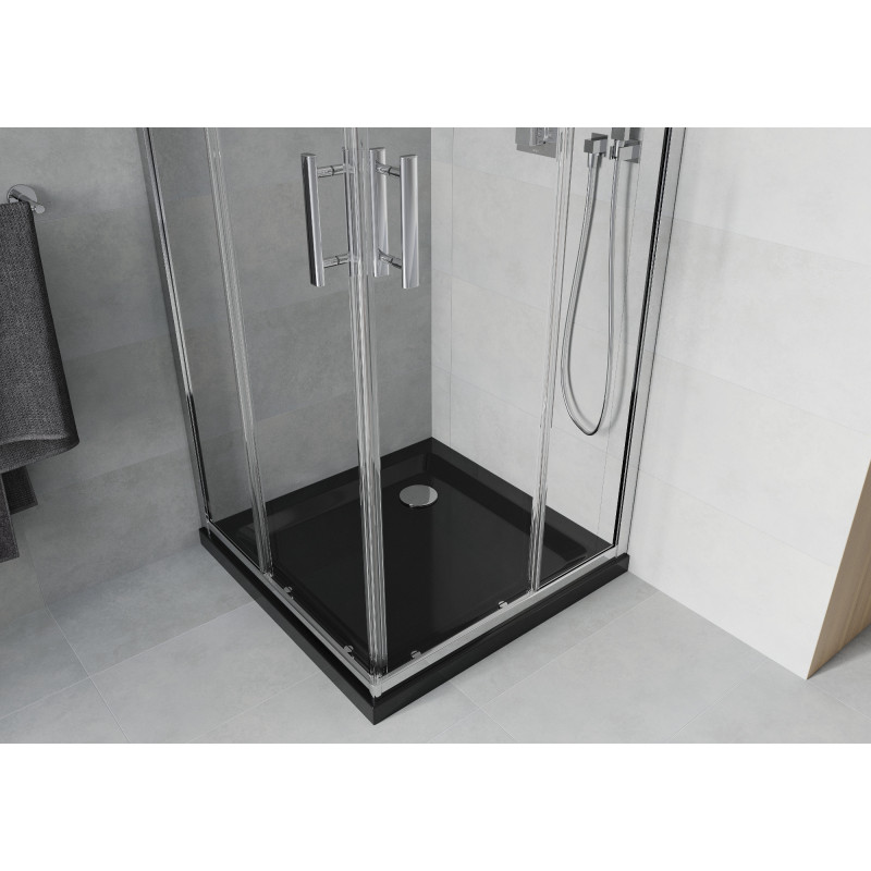 Mexen Rio quadratische Duschkabine 80 x 80 cm, transparent, chrom + Duschwanne Flat, schwarz - 860-080-080-01-00-4070