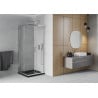 Mexen Rio quadratische Duschkabine 90 x 90 cm, transparent, Chrom + Duschwanne Flat, schwarz - 860-090-090-01-00-4070