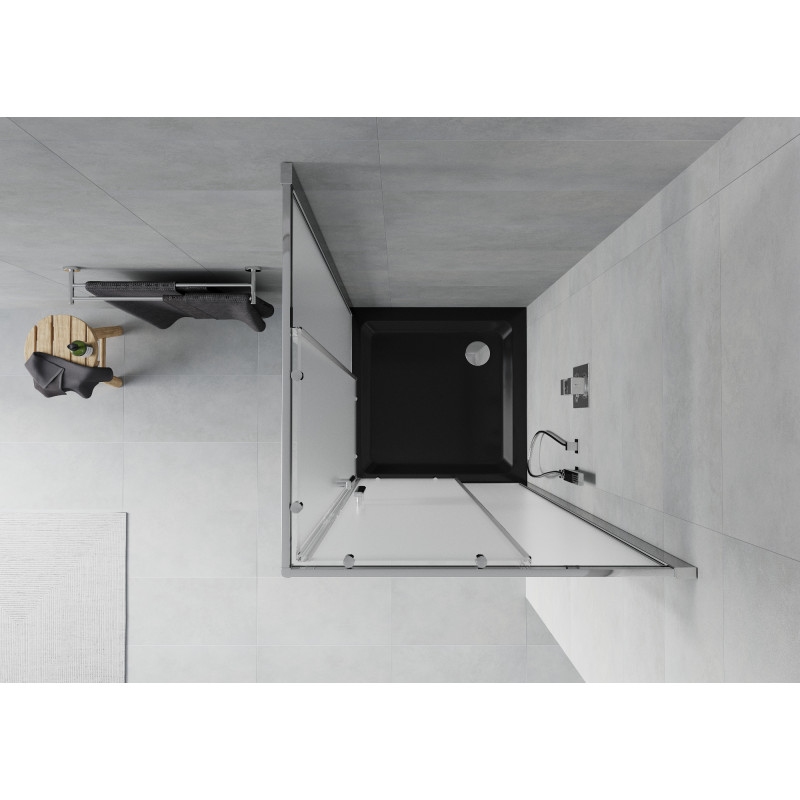Mexen Rio quadratische Duschkabine 90 x 90 cm, matt, Chrom + Flat Duschwanne, schwarz - 860-090-090-01-30-4070