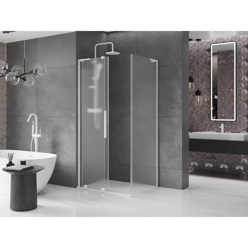 Mexen Velar L Duschkabine Schiebetür 120 x 75 cm, Mattglas, Weiß - 871-120-075-33-20