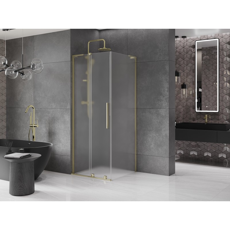 Mexen Velar L Duschkabine Schiebetür 90 x 90 cm, mattiert, gold - 871-090-090-33-50