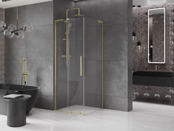 Mexen Velar L Schiebeduschkabine 90 x 90 cm, transparent, gebürstetes Gold - 871-090-090-03-55