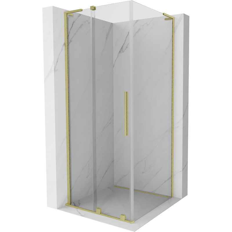 Mexen Velar L Schiebedusche 100 x 100 cm, transparent, gebürstetes Gold - 871-100-100-03-55