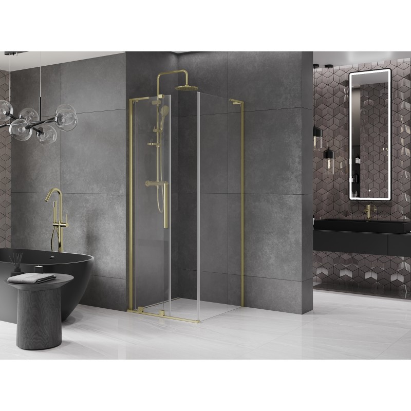 Mexen Velar L Schiebedusche 100 x 100 cm, transparent, gebürstetes Gold - 871-100-100-03-55