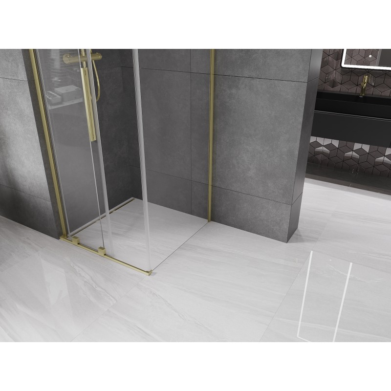 Mexen Velar L Schiebeduschkabine 90 x 90 cm, transparent, gebürstetes Gold - 871-090-090-03-55