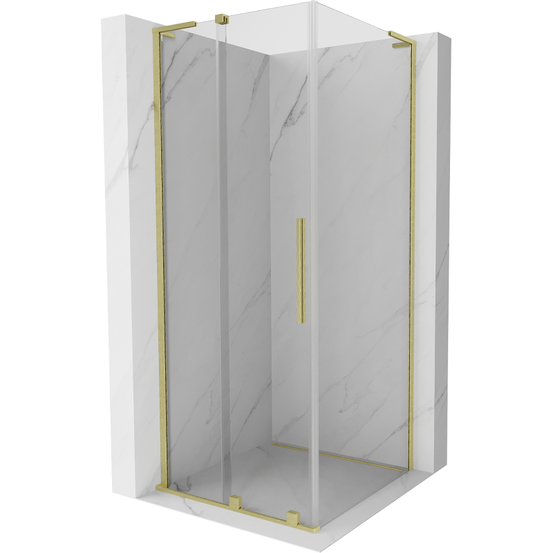 Mexen Velar L Duschkabine, Schiebetür 110 x 110 cm, transparent, gebürstetes Gold - 871-110-110-03-55