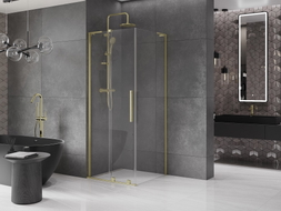 Mexen Velar L Duschkabine, Schiebetür 110 x 110 cm, transparent, gebürstetes Gold - 871-110-110-03-55