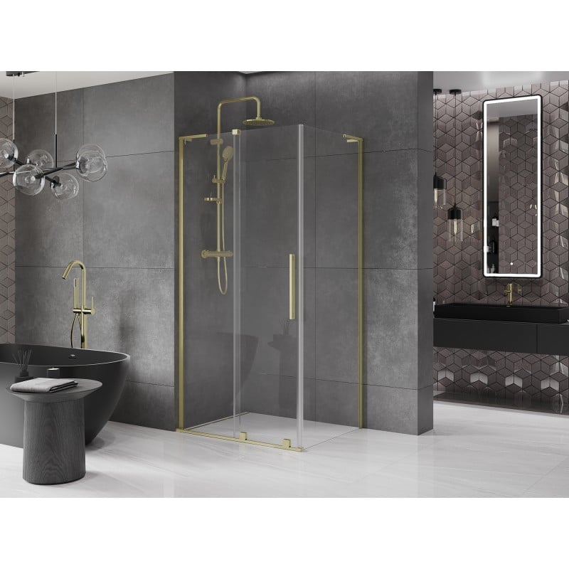 Mexen Velar L Duschkabine Schiebetür 100 x 70 cm, Transparent, Gold gebürstet - 871-100-070-03-55