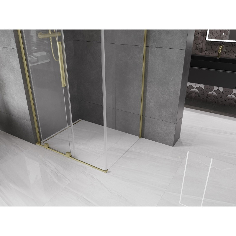 Mexen Velar L Schiebetür-Duschkabine 100 x 80 cm, transparent, gebürstetes Gold - 871-100-080-03-55