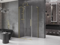 Mexen Velar L Duschkabine Schiebetür 110 x 90 cm, transparent, gebürstet gold - 871-110-090-03-55