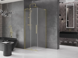 Mexen Velar L Duschkabine schiebbar 90 x 90 cm, satiniert, gold gebürstet - 871-090-090-33-55