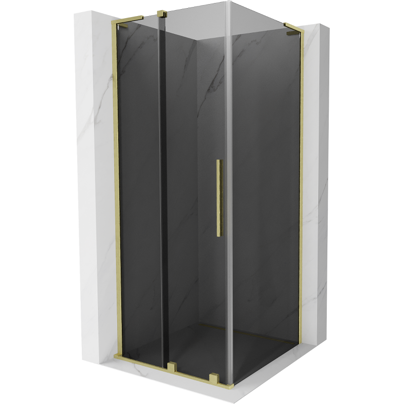 Mexen Velar L Duschkabine Schiebetür 90 x 90 cm, Graphit, gebürstetes Gold - 871-090-090-43-55