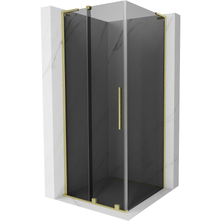 Mexen Velar L Duschkabine Schiebetür 90 x 90 cm, Graphit, gebürstetes Gold - 871-090-090-43-55