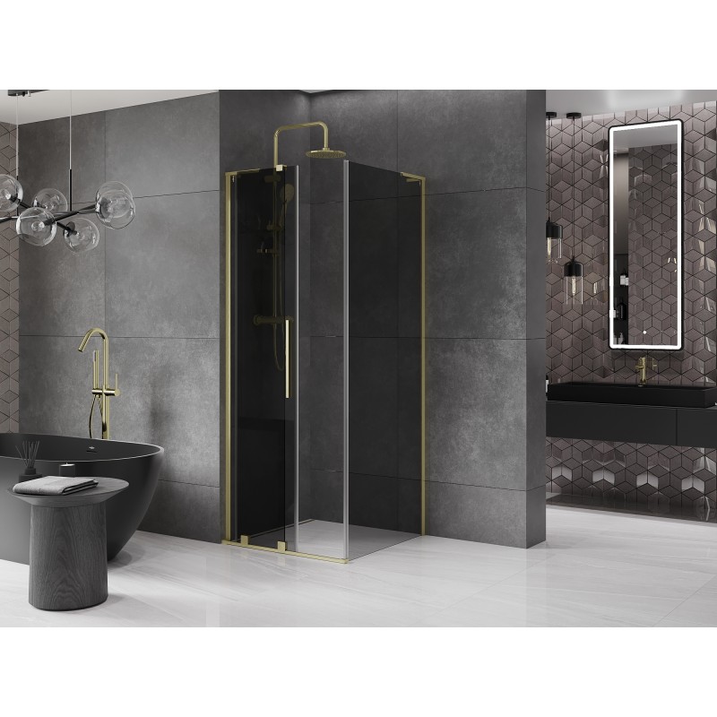 Mexen Velar L Duschkabine Schiebetür 120 x 120 cm, Graphit, gebürstetes Gold - 871-120-120-43-55