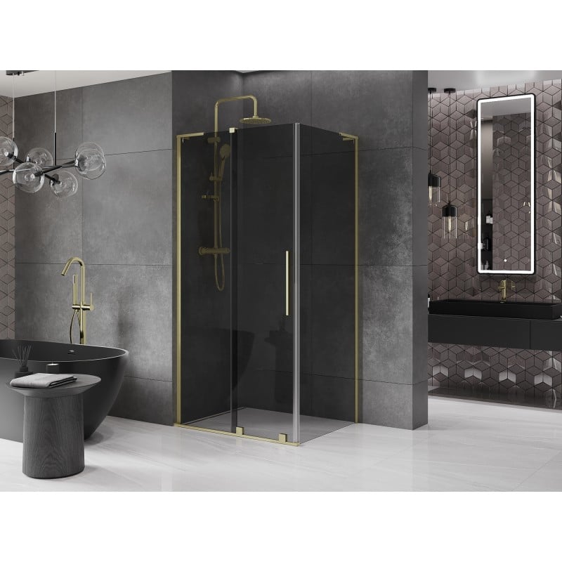 Mexen Velar L Schiebetür-Duschkabine 100 x 70 cm, Graphit, gebürstetes Gold - 871-100-070-43-55