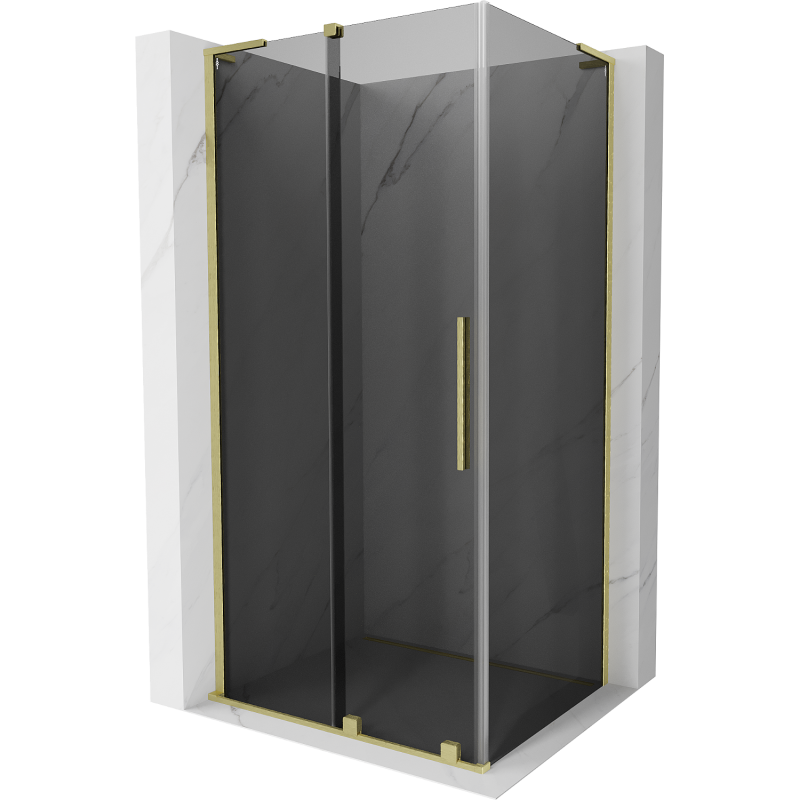Mexen Velar L Schiebetür-Duschkabine 90 x 100 cm, grafit, gebürstet gold - 871-090-100-43-55
