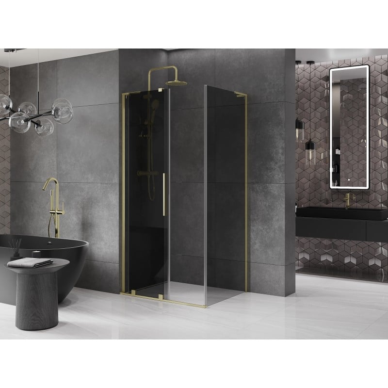 Mexen Velar L Duschkabine Schiebetür 90 x 80 cm, Graphit, gebürstetes Gold - 871-090-080-43-55