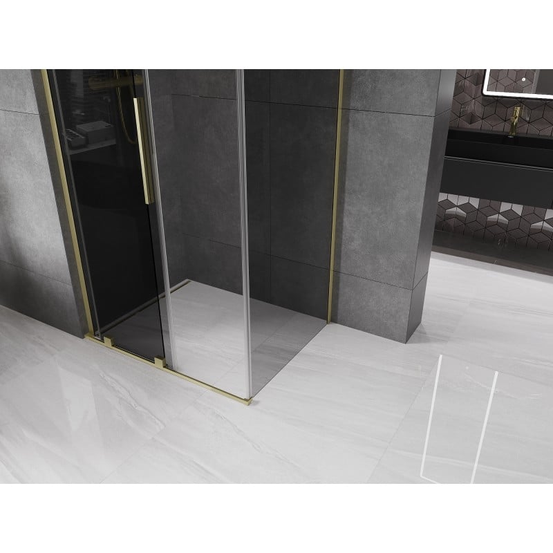 Mexen Velar L Schiebetür-Duschkabine 100 x 70 cm, Graphit, gebürstetes Gold - 871-100-070-43-55