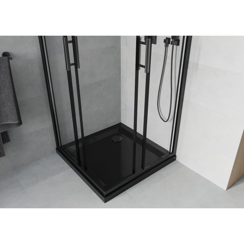 Mexen Rio Quadratische Duschkabine 90 x 90 cm, transparent, schwarz + Flat Duschwanne, schwarz - 860-090-090-70-00-4070B