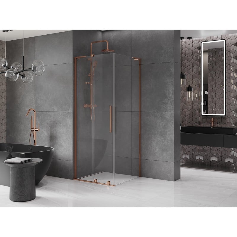 Mexen Velar L Duschkabine Schiebetür 110 x 110 cm, transparent, Roségold - 871-110-110-03-60