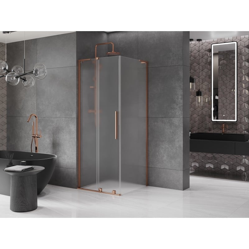 Mexen Velar L Duschkabine Schiebetür 90 x 90 cm, Milchglas, Roségold - 871-090-090-33-60