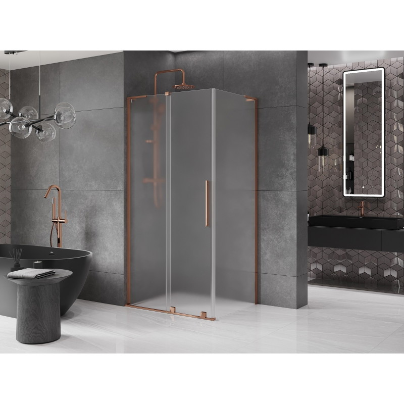 Mexen Velar L Schiebetür-Duschkabine 100 x 75 cm, Mattglas, Roségold - 871-100-075-33-60
