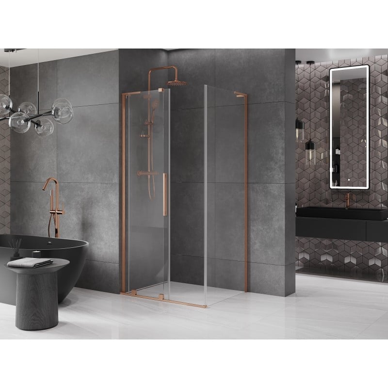 Mexen Velar L Duschkabine verschiebbar 100 x 80 cm, transparent, gebürstetes Kupfer - 871-100-080-03-65