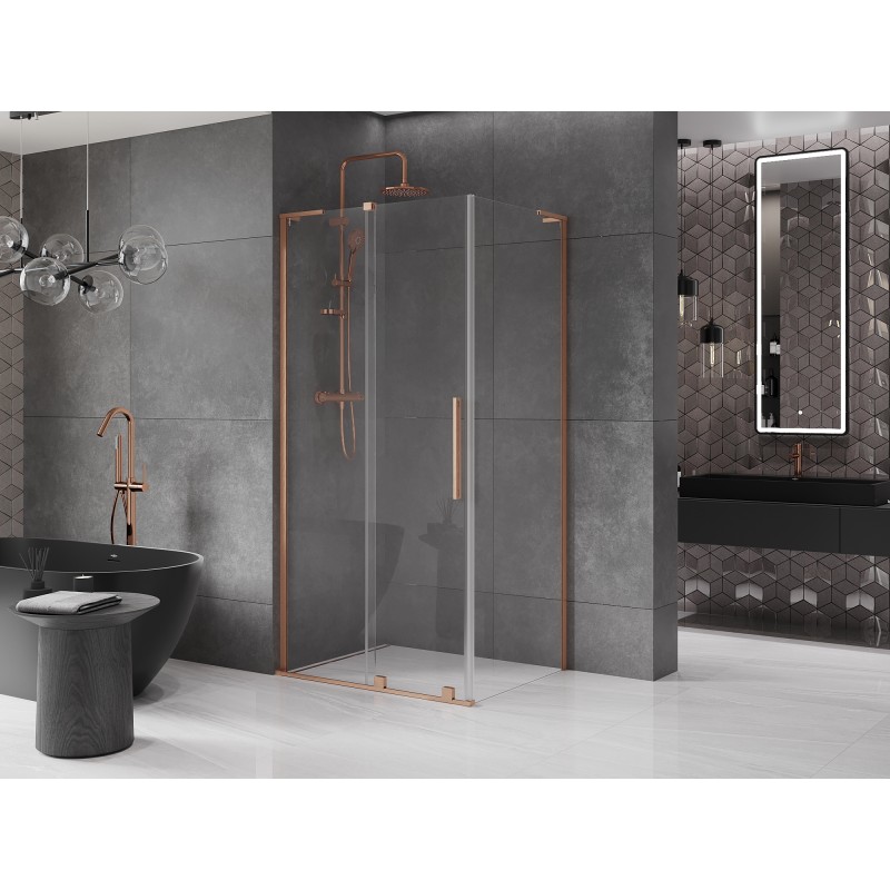 Mexen Velar L Duschkabine schiebbar 120 x 110 cm, transparent, gebürstetes Kupfer - 871-120-110-03-65