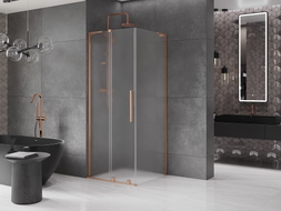 Mexen Velar L Schiebetür-Duschkabine 90 x 90 cm, Milchglas, gebürstetes Kupfer - 871-090-090-33-65