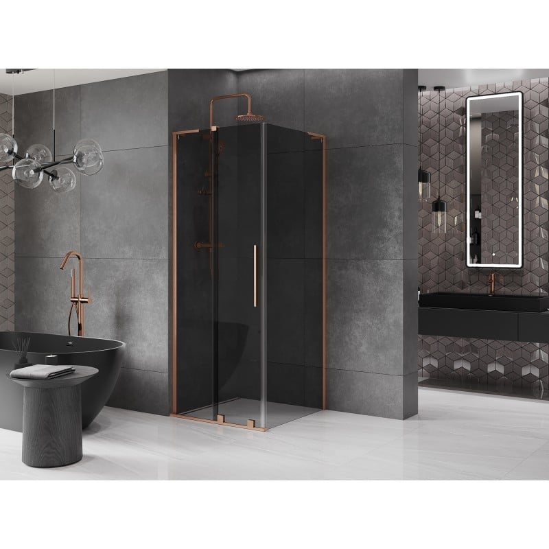 Mexen Velar L Duschkabine Schiebetür 90 x 90 cm, Graphit, gebürstetes Kupfer - 871-090-090-43-65