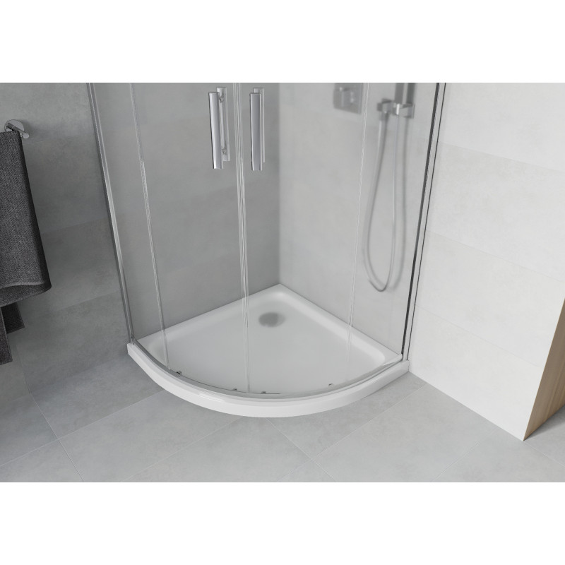 Mexen Rio Halbrunde Duschkabine 80 x 80 cm, satiniert, Chrom + Duschwanne Flat, weiß - 863-080-080-01-30-4110