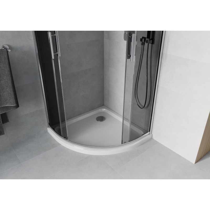 Mexen Rio Halbrunde Duschkabine 80 x 80 cm, Grafit, Chrom + Duschtasse Flat, Weiß - 863-080-080-01-40-4110