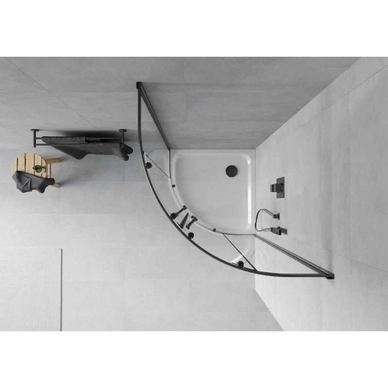 Mexen Rio Halbrunde Duschkabine 90 x 90 cm, transparent, schwarz + Flat Duschwanne, weiß - 863-090-090-70-00-4110B