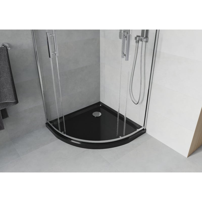 Mexen Rio duschkabine halbrund 90 x 90 cm, transparent, chrom + Duschwanne Flat, schwarz - 863-090-090-01-00-4170