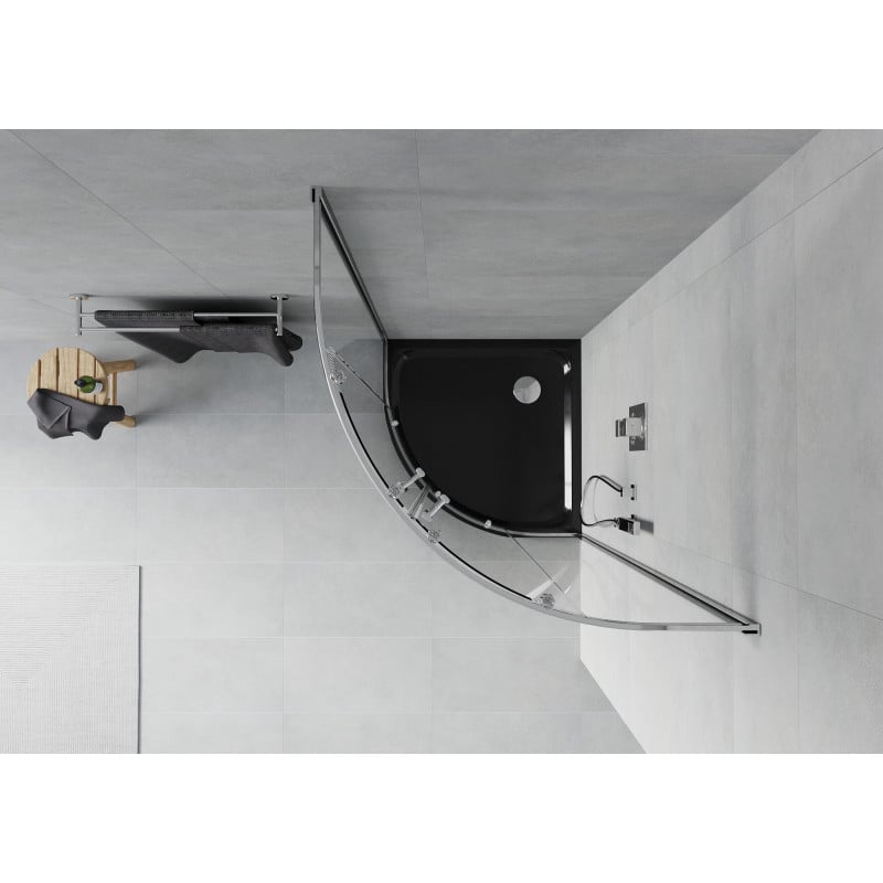 Mexen Rio duschkabine halbrund 90 x 90 cm, transparent, chrom + Duschwanne Flat, schwarz - 863-090-090-01-00-4170