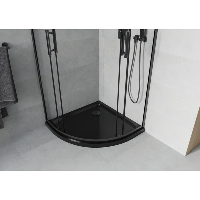 Mexen Rio Halbrunde Duschkabine 80 x 80 cm, transparent, schwarz + Flat Duschwanne, schwarz - 863-080-080-70-00-4170B