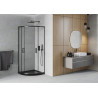 Mexen Rio Halbrunde Duschkabine 80 x 80 cm, transparent, schwarz + Flat Duschwanne, schwarz - 863-080-080-70-00-4170B