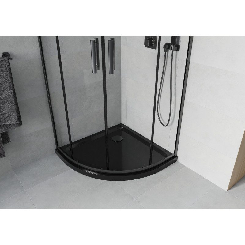Mexen Rio Halbrunde Duschkabine 90 x 90 cm, transparent, schwarz + Flat-Duschtasse, schwarz - 863-090-090-70-00-4170B