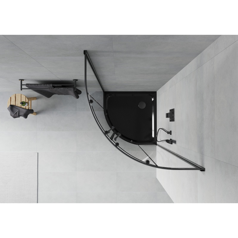 Mexen Rio Halbrunde Duschkabine 90 x 90 cm, transparent, schwarz + Flat-Duschtasse, schwarz - 863-090-090-70-00-4170B