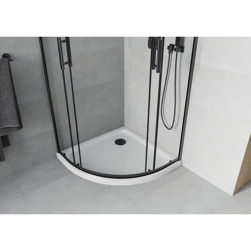 Mexen Rio Duschkabine halbrund 80 x 80 cm, transparent, schwarz + Duschwanne Flat, weiß - 863-080-080-70-00-4110B