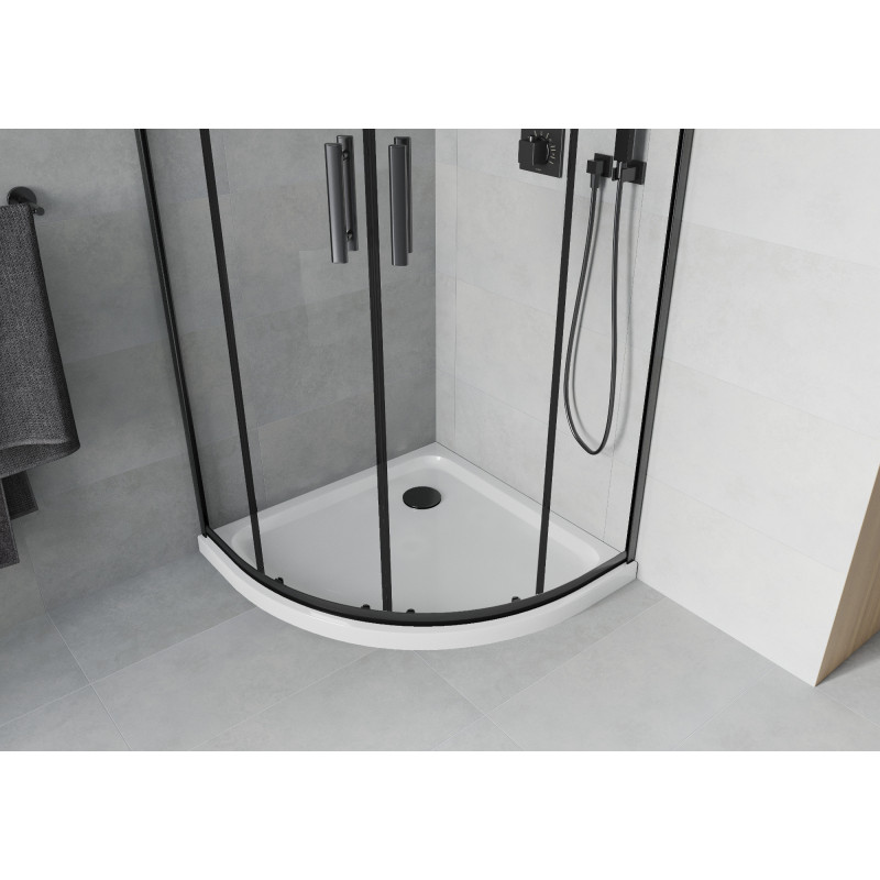 Mexen Rio Duschkabine halbrund 80 x 80 cm, transparent, schwarz + Duschwanne Flat, weiß - 863-080-080-70-00-4110B