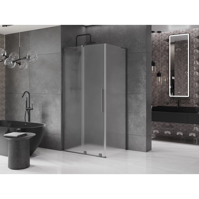 Mexen Velar L Duschkabine Schiebetür 100 x 90 cm, Mattglas, Gun Metal - 871-100-090-33-95